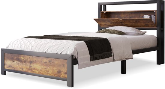 Kinderbed Met Valbescherming - 90x200 Cm - Grijs - Met Lattenbodem - Zonder Matras