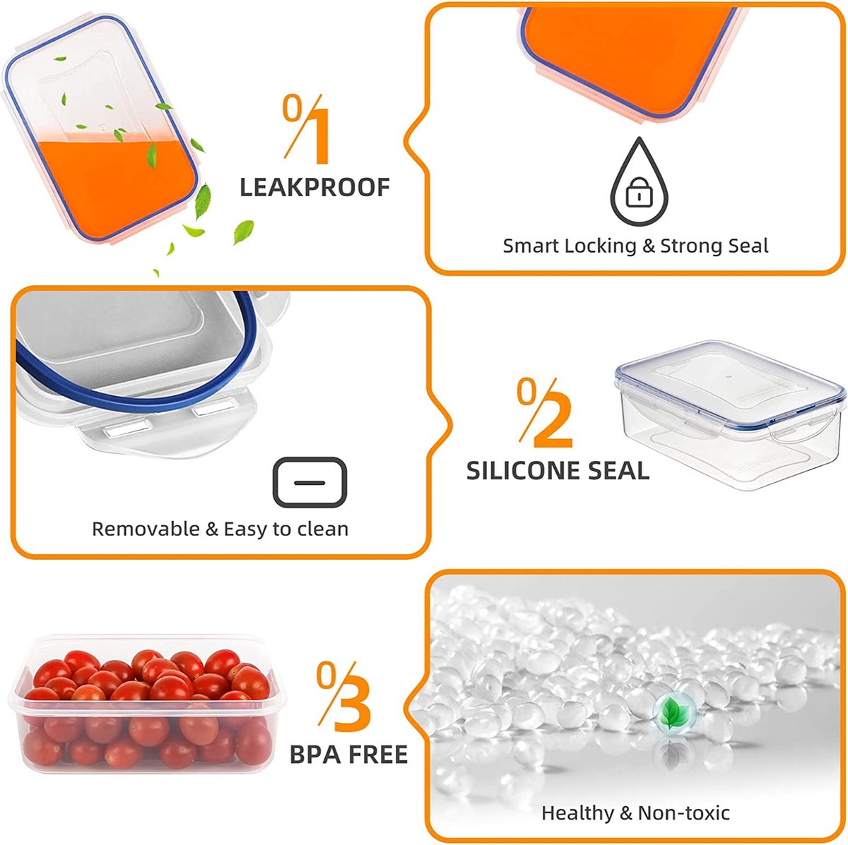 860ml Glazen Voedselopslagcontainers  5 Stuks  | GEEN Plastic Verpakking Bpa Vrije Deksels Diepvries Oven Magnetron Vaatwasserbestendig Lunch Bento Box Meal Prep