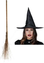 Ensemble de déguisement Fiestas Guirca Witch pour femme - chapeau de sorcière de luxe avec balai de 110 cm