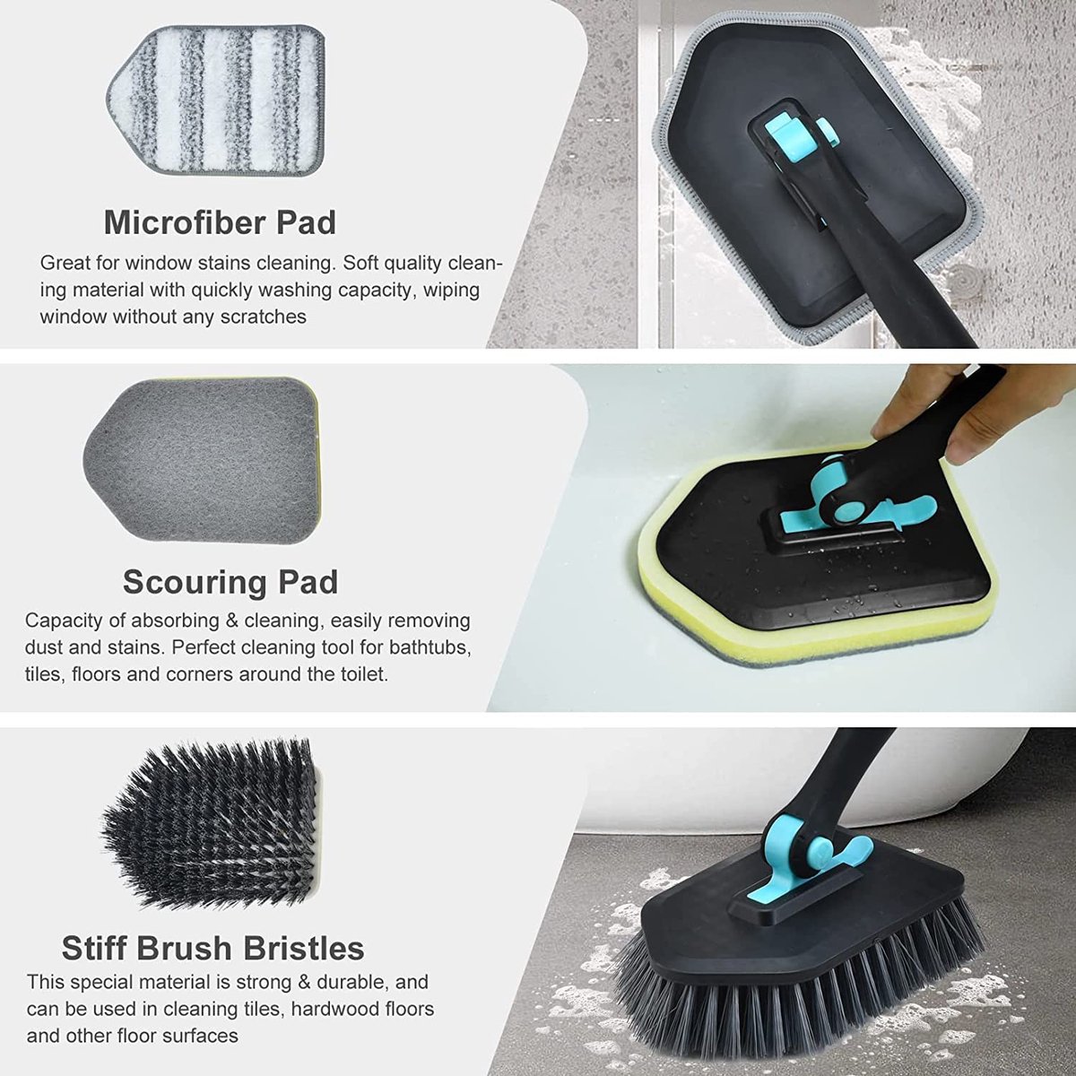 Brosse à récurer robuste en forme de S avec brosses extra-dures