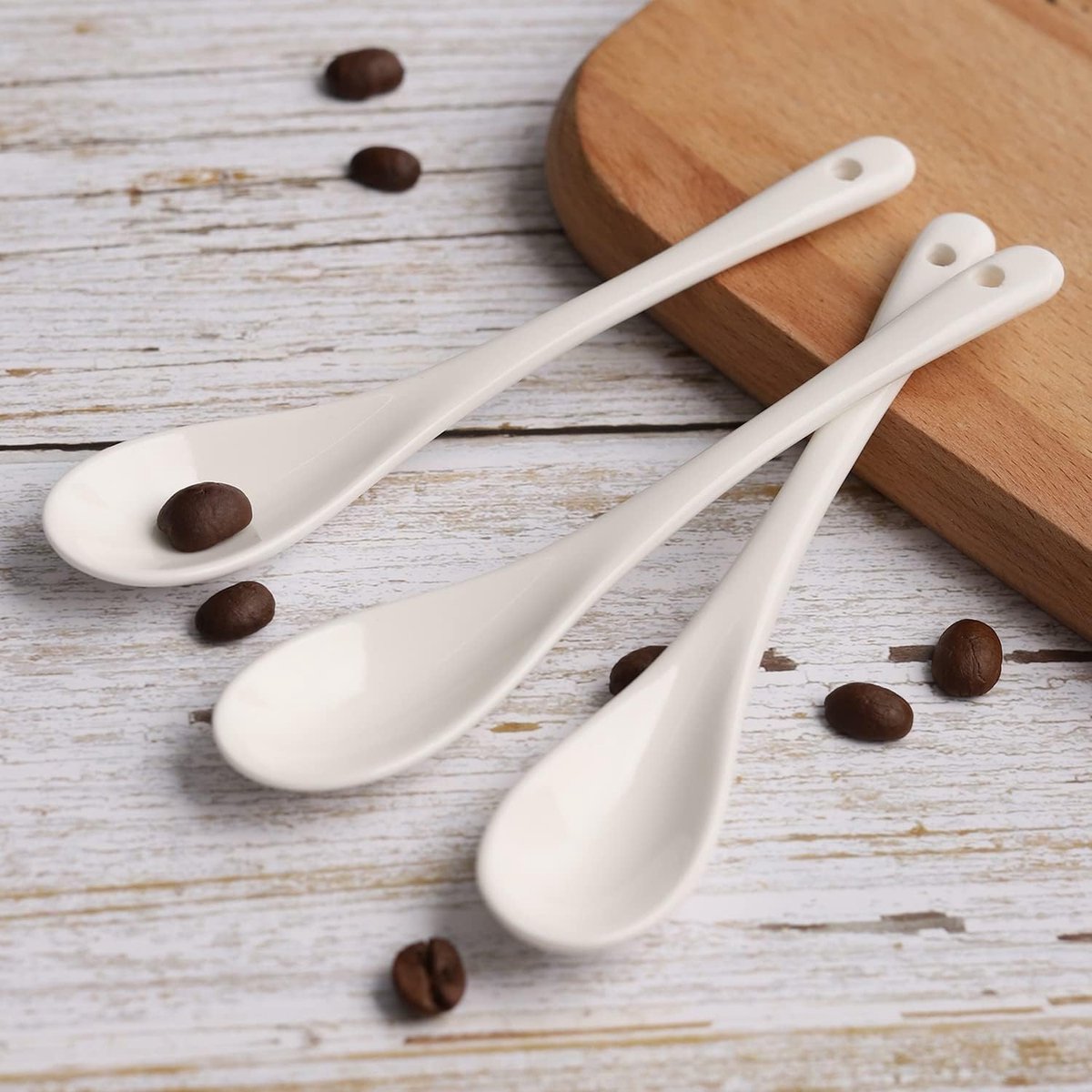 Marzoon Porcelain Spoon, 12 Pieces, Eggs Spoons Porcelain in White, Dipper Set for Eggs, Dips, Coffee, Tea and Desserts