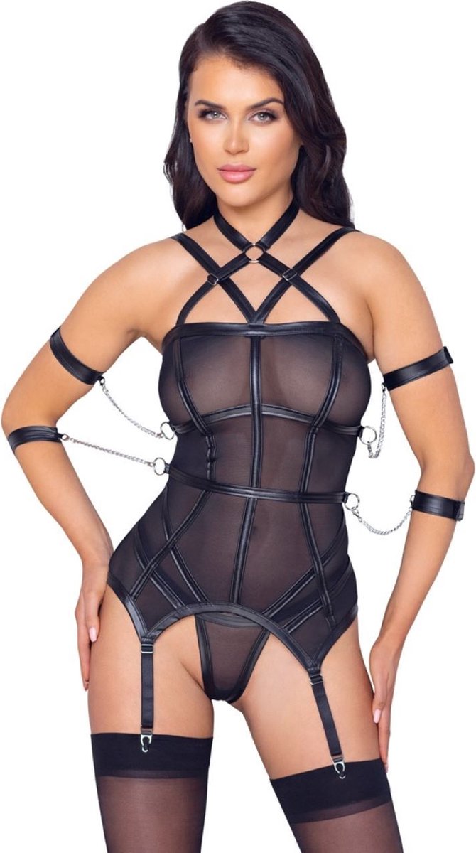 Goedkoopste Basque Jarretel Setje Bondage - Zwart