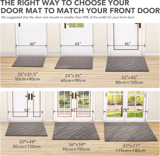 Binnendeurmat (50x80 cm, lichtgrijs) vuilvangmat, antislip, voordeurmat, wasbaar in de Binnendeurmat (50x80 cm, lichtgrijs) vuilvangmat, antislip, voordeurmat, wasbaar in de