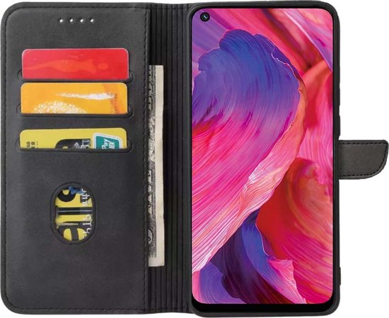 Etui Smartphonica OPPO A74 5G en Similicuir avec Porte-Onglet et Porte-Cartes - Zwart / Similicuir / Etui Livre