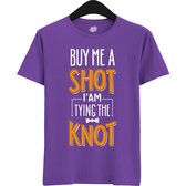 Buy Me A Shot | Vrijgezellenfeest Cadeau Man - Groom To Be Bachelor Party - Grappig Bruiloft En Bruidegom Bier Shirt - T-Shirt - Unisex - Dark Purple - Maat M