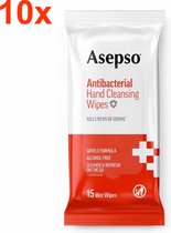 Asepso - Antibacteriële Handreinigingsdoekjes - 10x 15 Stuks - Voordeelverpakking