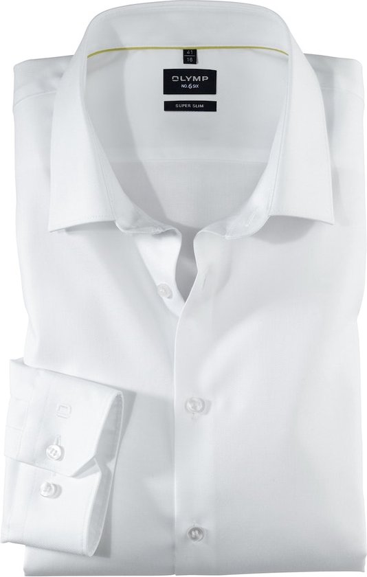 OLYMP No. Six super slim fit overhemd - wit twill - Strijkvriendelijk - Boordmaat: