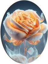 Dibond Ovaal - Oranje Roos met Mist - 42x56 cm Foto op Ovaal (Met Ophangsysteem)
