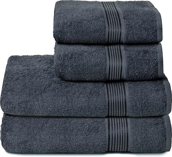 Ultra zachte 4-pack handdoekenset, katoen, bevat 2 extra grote badhanddoeken 70x140 cm, 2 handdoeken 50x90 cm, ideaal voor gym reizen en dagelijks gebruik, compact en lichtgewicht - houtskoolgrijs