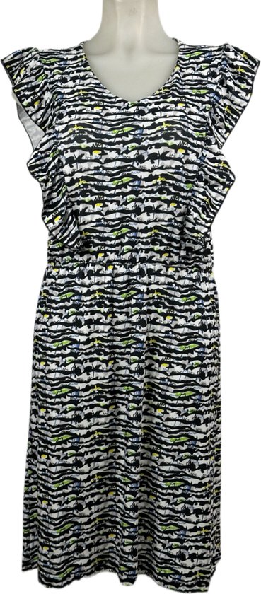 Angelle Milan - Vêtements de voyage pour femme - Robe sans manches Zebra jaune vert bleu - Respirante - Infroissable - Robe durable - En 4 tailles - Taille XL