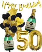50 Jaar Verjaardag Cijferballon 50 - Feestpakket Snoes Ballonnen Pop The Bottles - Zwart Goud Groen Versiering