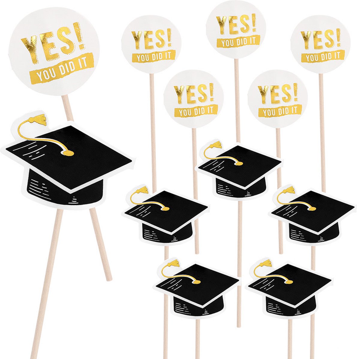 Boland Cocktailprikkers - 36x - Geslaagd thema - papier - 12 cm - diploma examenfeest versiering
