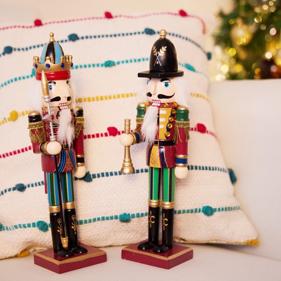 Casse-noisette En Bois Géant 90 Cm - Décoration Noël Traditionnelle, Bouche Mobile, Rouge Et Bleu - 5