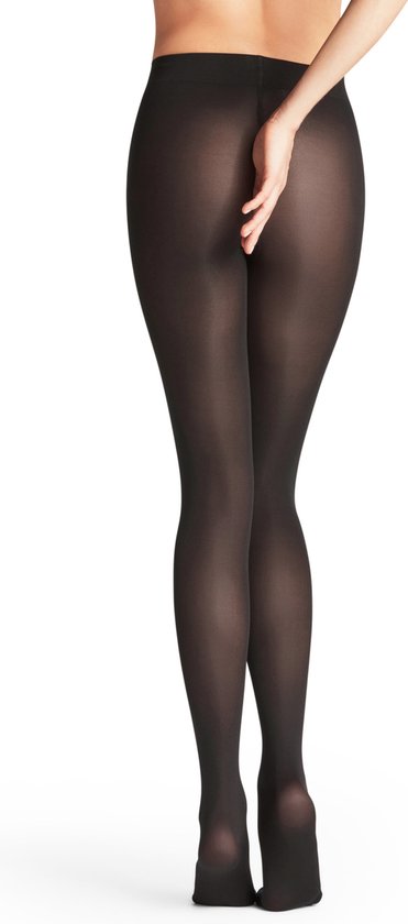 Zwarte panty van FALKE, van achteren gezien, met een zijdezachte finish.