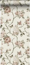 ESTAhome papier peint fleurs vintage blanc cassé et vieux rose - 139406 - 50 x 900 cm