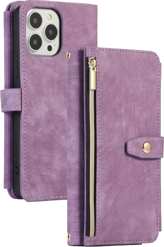 Coque iPhone 12 Pro - Bookcase - Cordon - Porte-cartes - Portefeuille - Similicuir - Violet