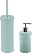 MSV Toiletborstel in houder 38 cm/zeeppompje 260 ml set Industrial - metaal - mintgroen