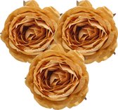 Cosy and Trendy kerstboomversiering bloem roos - 3x - op clip - goud - 9 cm
