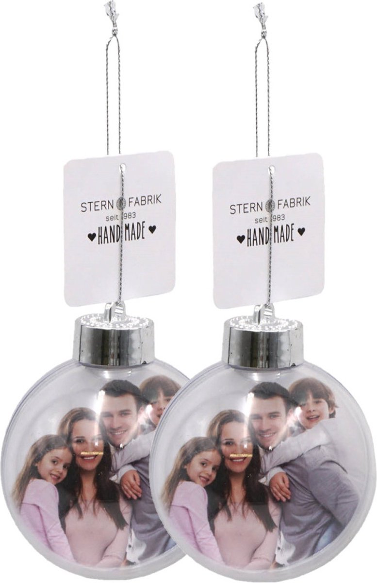 Stern Fabrik DIY foto/fotolijst kerstbal - 2x - kunststof - transparant - 8 cm