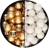 Mini kerstballen - 48x st - goud en satijn wit - 2,5 cm - glas - kerstversiering