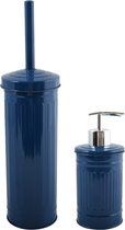 MSV Toiletborstel in houder 38 cm/zeeppompje 260 ml set Industrial - metaal - blauw