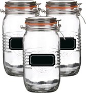 Weckpot/inmaakpot - 4x - 1.5L - glas - met beugelsluiting - incl. etiketten