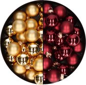 Mini kerstballen - 48x st - donkerrood en goud - 2,5 cm - glas - kerstversiering