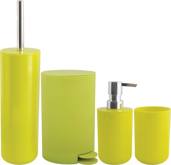 MSV Toiletborstel in houder/beker/zeeppompje/pedaalemmer set Moods - kunststof - appel/lime groen