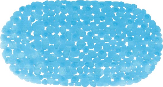 MSV Douche/bad anti-slip mat - badkamer - pvc - blauw - 39 x 99 cm - zuignappen - steentjes motief