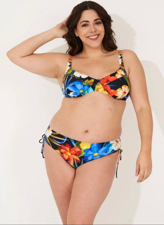 Bikini Set 2 delig- Nieuw collectie Grote maten beugel bikini set(Niet voorgevormd)Lingerie&Badmode- Badpak Strandkleding FM3011- Zwart meerkleurige bloemenpatroon- Maat 44