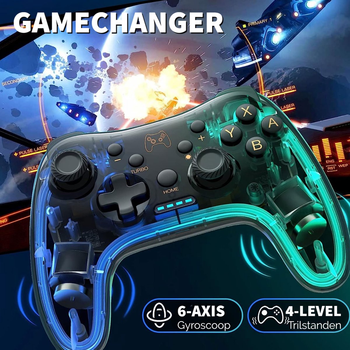 Phreeze Pro Controller Draadloos - Turbo Knop - Macro Knop - Transparant - RGB Verlichting - Instelbaar via APP - Geschikt voor Nintendo Switch – foto 4