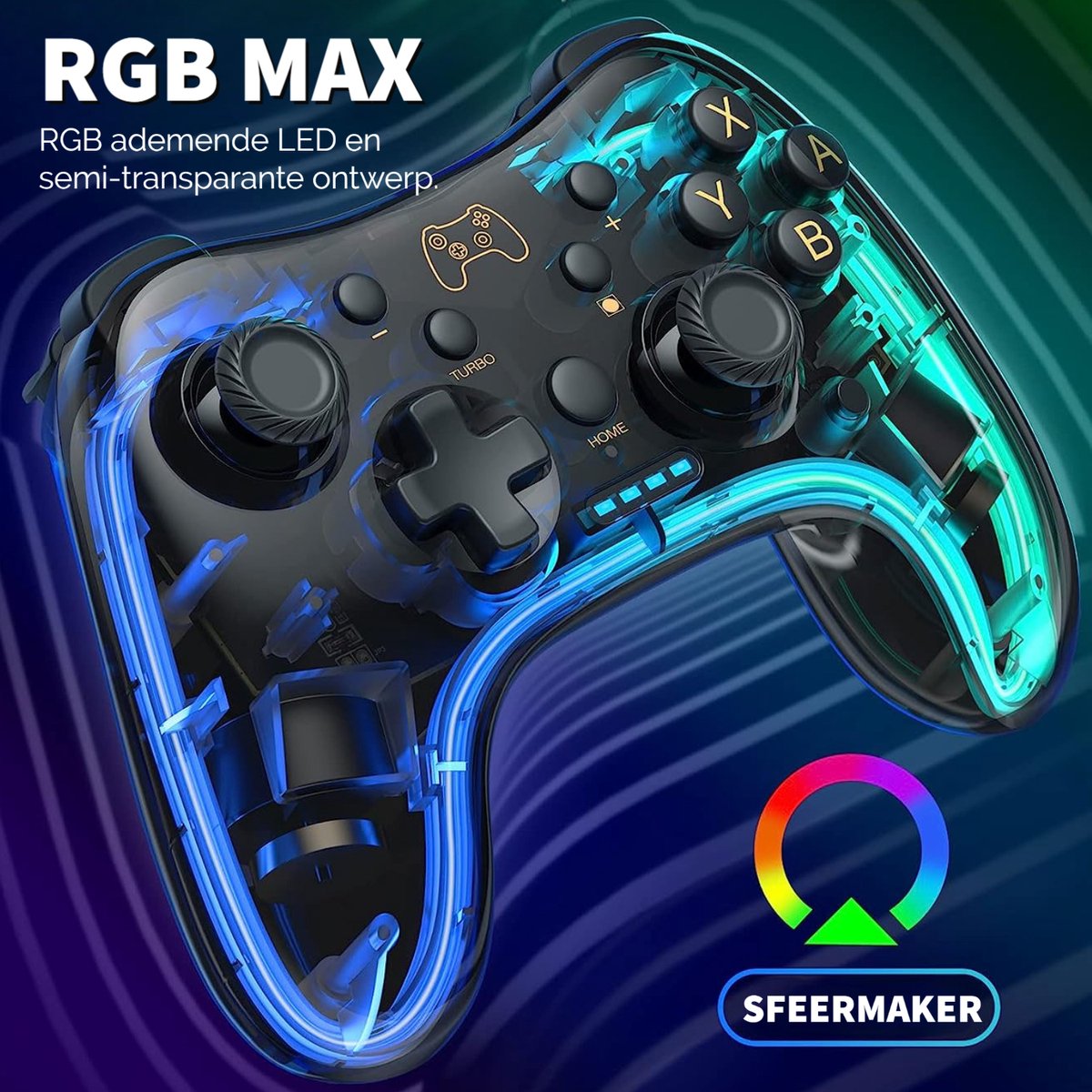 Phreeze Pro Controller Draadloos - Turbo Knop - Macro Knop - Transparant - RGB Verlichting - Instelbaar via APP - Geschikt voor Nintendo Switch – foto 5