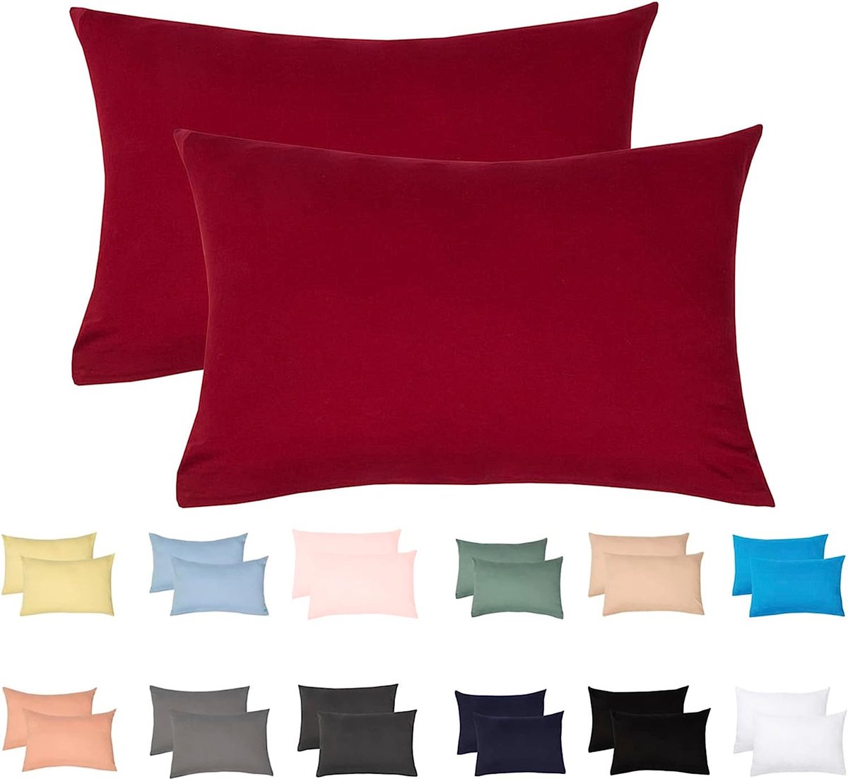 Livessa Kussensloop 50 x 70 cm, set van 2 - verborgen ritssluiting aan de lange kant, kussensloop van 100 katoen jersey stof, ultrazacht en ademend, Oeko-Tex gecertificeerd Rood