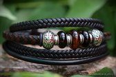 Urn-Crematie-as heren lederen armband-Handgemaakt-Sieraad wordt voor u op maat gemaakt!- Zwart/Bruin PU Lederen heren armband met crematie-as verwerkt in bedel van glas-gekernd-Herdenkingssieraad-Herinneringsarmband-Assieraad-Heren sieraad-As armband