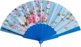 Cepewa Éventail/Éventail espagnol Fleurs - bleu - 30 cm - Climatiseurs d'été