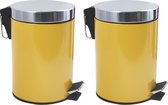MSV Prullenbak/ poubelle à pédale - 2x - métal - jaune safran - 3 litres - 17 x 25 cm - Salle de bain / WC