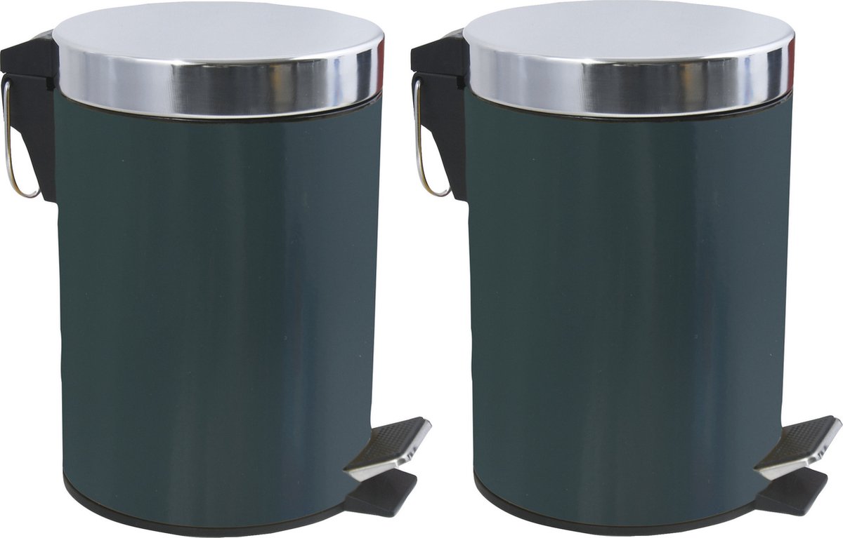 Goedkoopste MSV Prullenbak/pedaalemmer - 2x - metaal - donkergroen - 3 liter - 17 x 25 cm - Badkamer/toilet