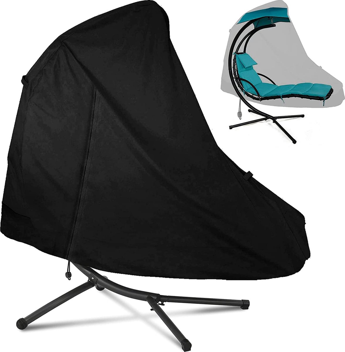 Ophangstoel onderstel met onderlangs, beschermhoes, hangstoel met parasol, onderbouw voor schommelstoel, zonnebed, waterdicht, winddicht, UV-bestendig, 200 x 120 cm