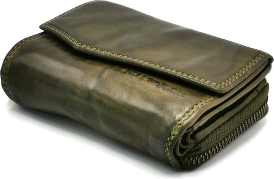 Hillburry Wallet with Cover Washed Cuir vert - RFID - taille moyenne - cuir souple - solide et pratique - HILL7531/W-GRN