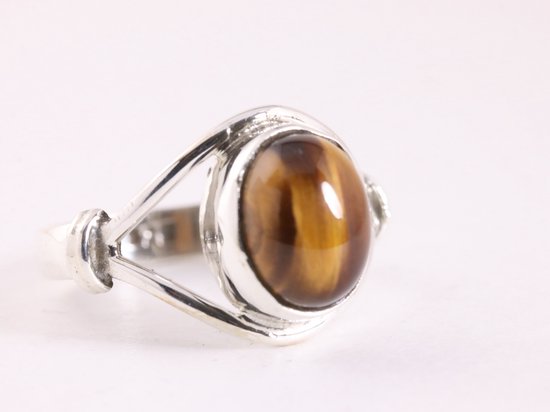 Bague ajourée en argent avec oeil de tigre - taille 17