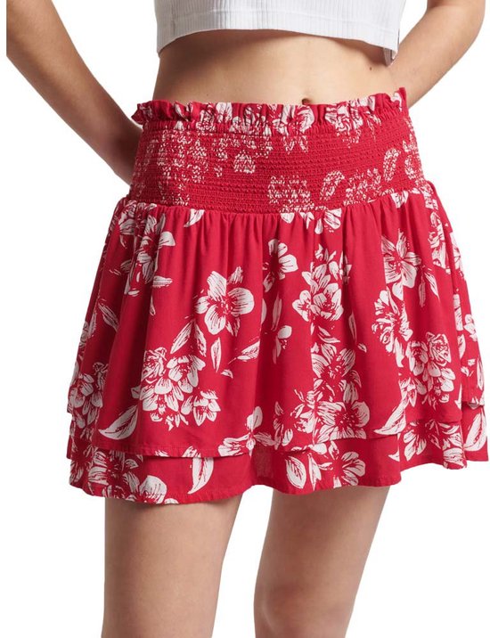 Superdry Vintage Ruffle Smocked Rok Rood M Vrouw