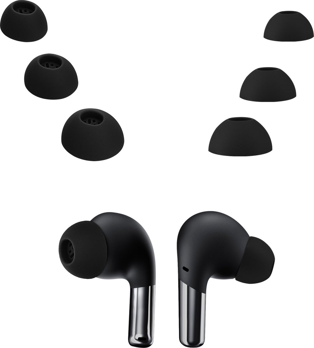 kwmobile 6x cover voor in-ear oortjes voor Oneplus Buds Pro 2 - Vervangende oordopjes in zwart