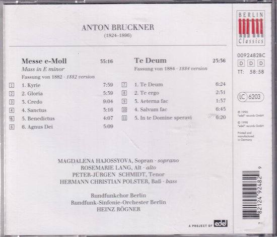 Bruckner: Messe e-Moll, Te Deum / Rogner, RSO Berlin