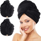 Tulband handdoek met knoop XL microvezel haartulband voor het haar sneldrogende haarhanddoek super absorberend en zacht voor lang en dicht haar 30cmx70cm 2 stuks zwart