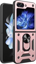 Magnetisch Hoesje Geschikt voor Samsung Galaxy Z Flip 5 | Kickstand Back Cover met Standaard | Telefoonhoesje met Ring | Beschermhoes met Magneet voor Auto Houder Roze Goud