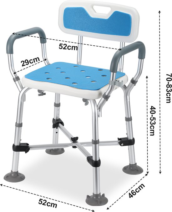 Badkamerkruk badkamerkruk In hoogte verstelbare Douchekruk max 136kg met rugleuning en armleuningen - Merkloos
