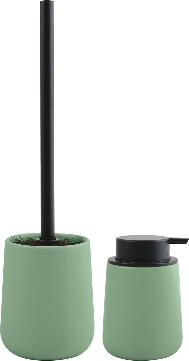 MSV Toiletborstel in houder/zeeppompje - badkamer set Malmo - keramiek - groen