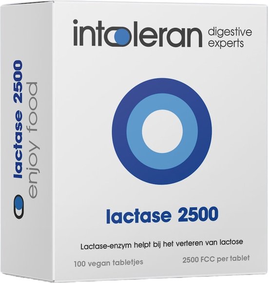 Foto: Intoleran lactase 2500 spijsverteringsenzymen dispenser 100 tabletten lactase enzym voor hulp bij lactose vertering en lactose intolerantie klein tabletje puur en vegan voedingssupplement