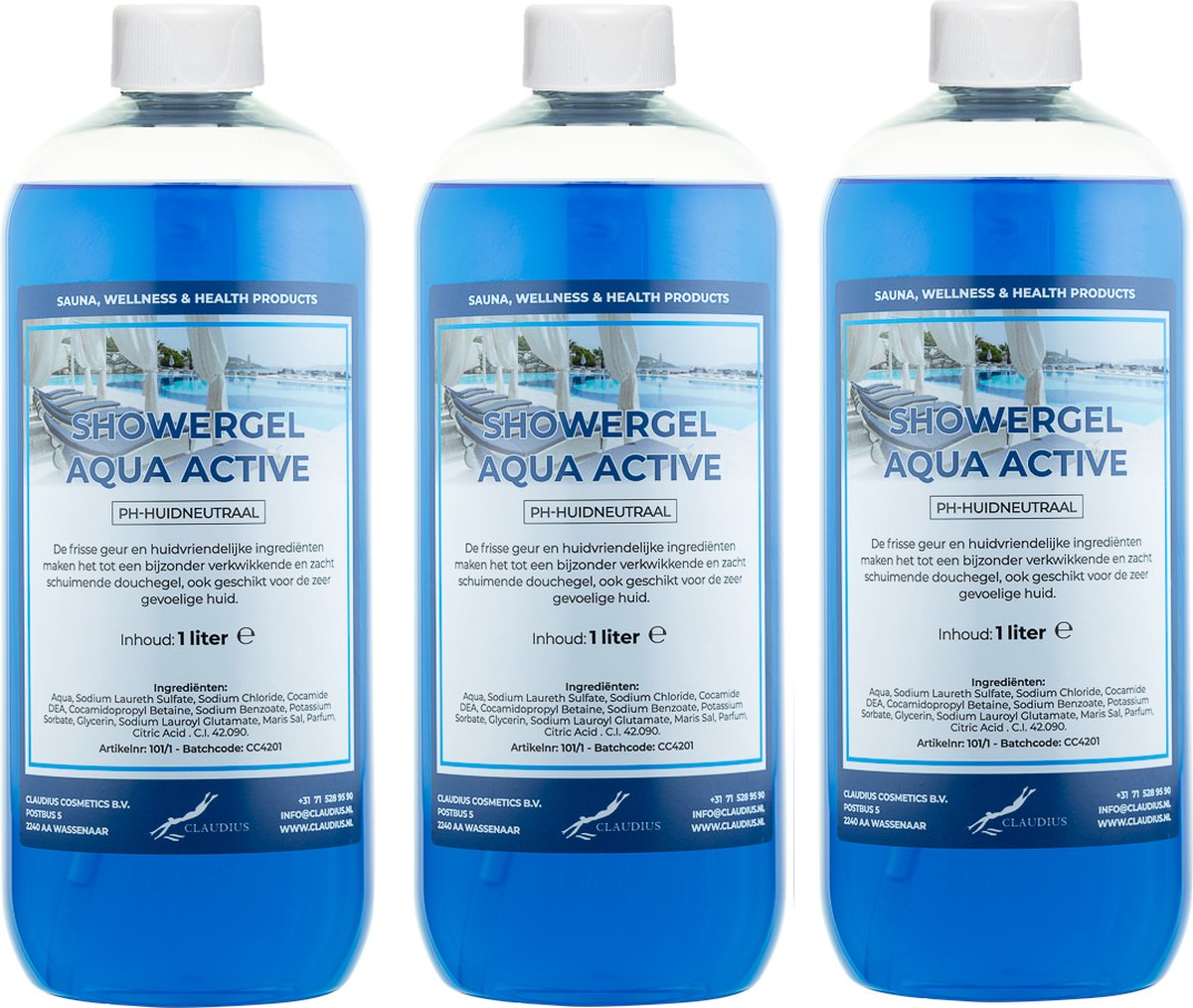 Goedkoopste Claudius Douchegel Aqua Active 1 liter - set van 3 stuks - Showergel