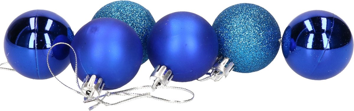 Gerimport Kerstballen - 6x stuks - blauw - D4 cm - kunststof - mat/glans/glitter - kerstversiering